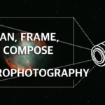 Plan, Frame, and Compose astrophotography image showing line-drawn camera framing a nebula